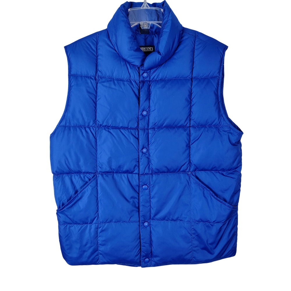 Lands End Mens Blue Goose Down Puffer Vest Quilted Snap Front Medium 38-40 R